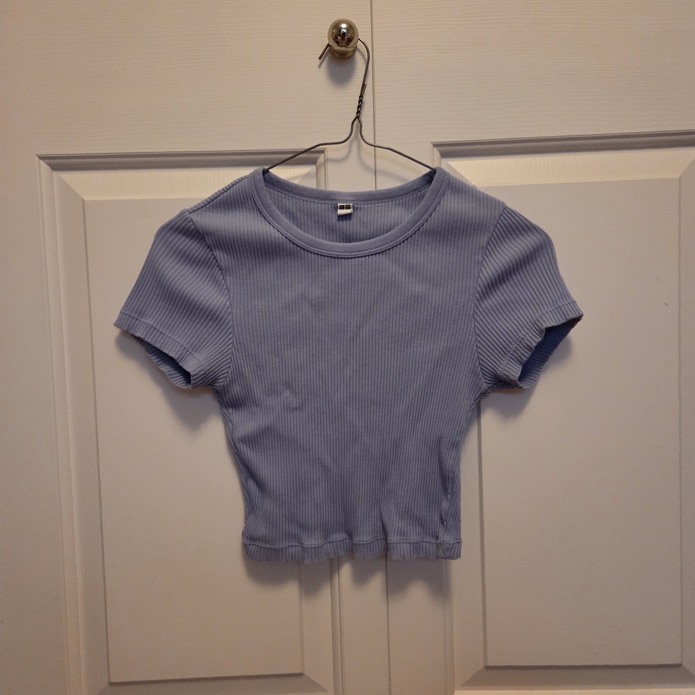 Uniqlo Light Blue Ribbed Crop Top